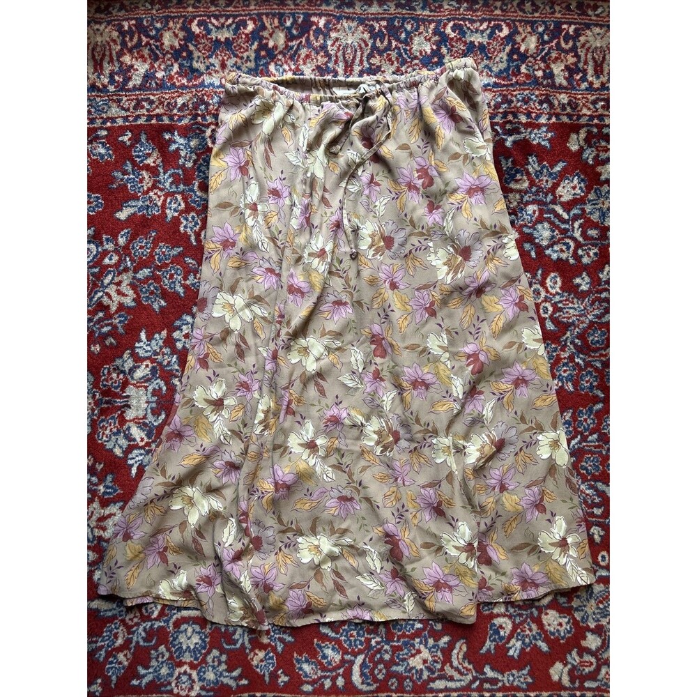 Vtg LL Bean Floral Pull On Midi Skirt Sz M Pet Cottagecore Peasant Y2K Boho